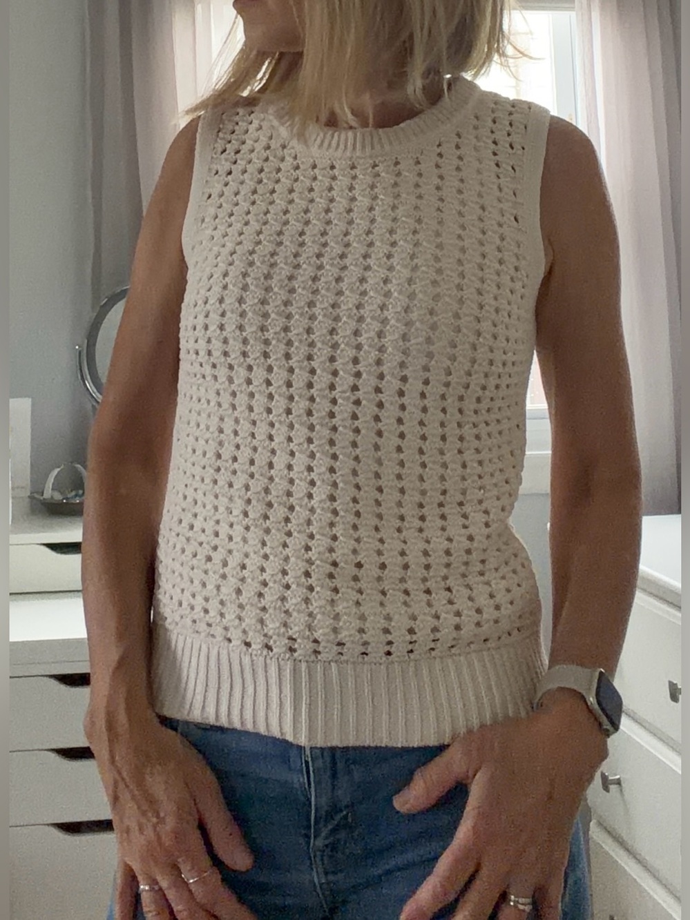 Sonoma Cream Open-Knit Sleeveless Sweater Vest
